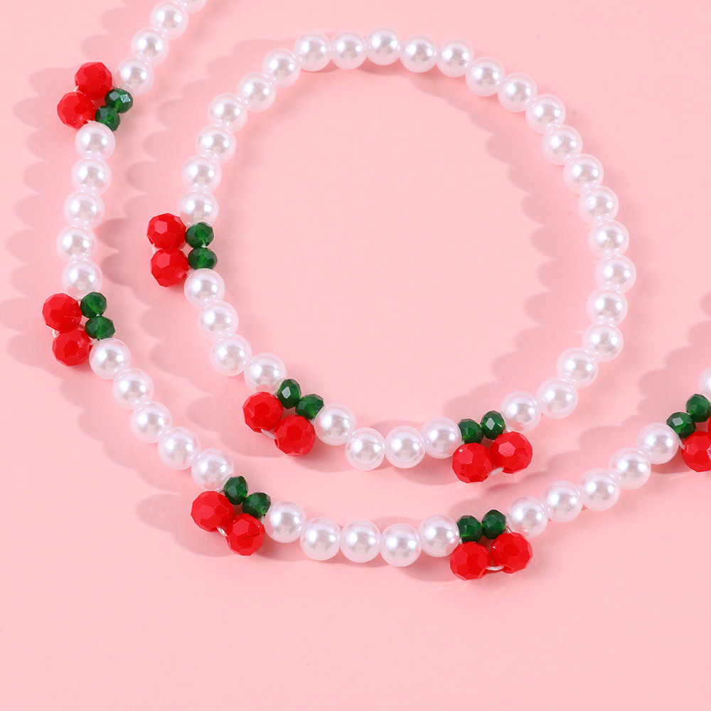 Cherry Pattern Bracelet Necklace Sweet Cherry Acrylic Glass Kid'S Jewelry Set