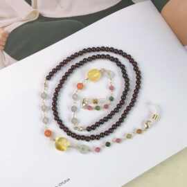 新品！天然石榴石DIY眼镜挂绳口罩挂饰碧玺灰月光蜜蜡水晶配饰