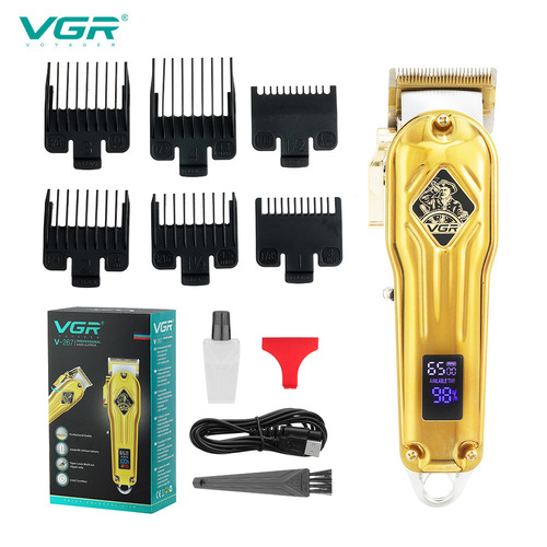 VGR267 Full Metal Electric Push Cutter Rechargeable Dual Use LCD Digital Display Golden Salon Professional Hair Cutter