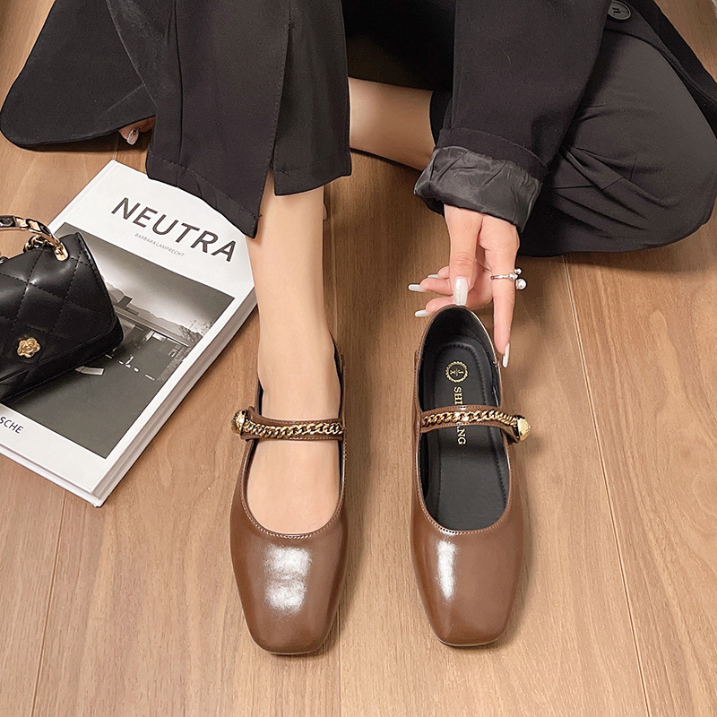 Schoenen met dikke hak in Franse stijl voor dames Lente Nieuwe één lijn gesp met klittenband Veelzijdige enkele schoenen_voghion.com