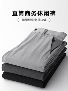 Business ice silk high-end trousers for men spring and summer 2025 new straight anti-wrinkle nine-point trousers casual trousers