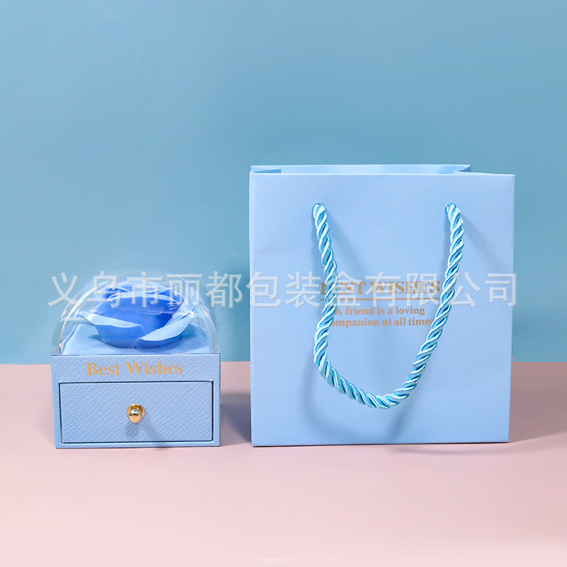 情人节新款玫瑰花礼盒 新色系永生香皂花首饰盒戒指项链收纳盒