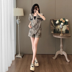 御姐轻熟风休闲时尚套装女2025夏季显瘦短袖上衣短裤两件套