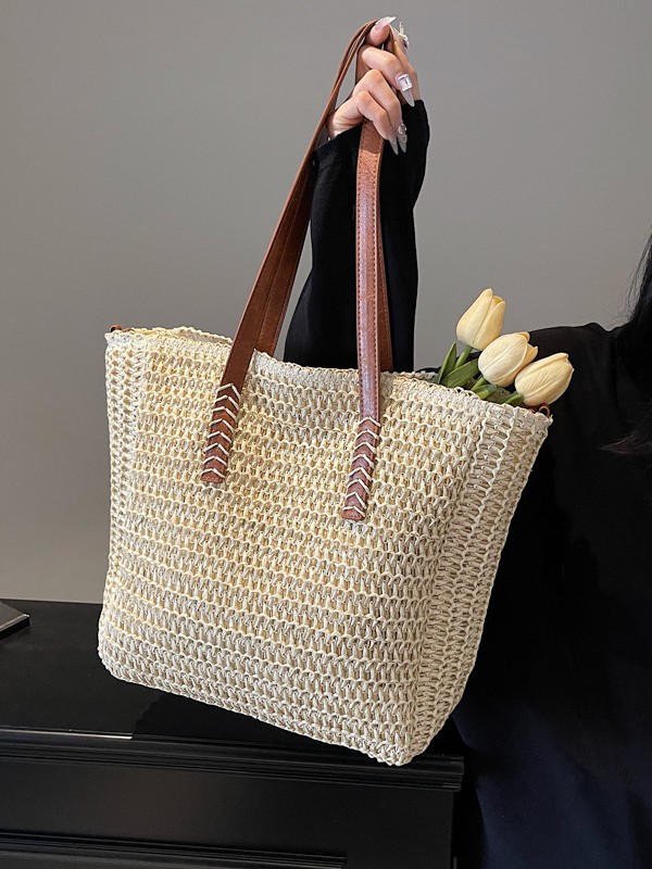 Bolsas de paja transfronterizas mujeres 2026 primavera nueva moda simple de gran capacidad bolsas de hombro bolsa de tejido casuales