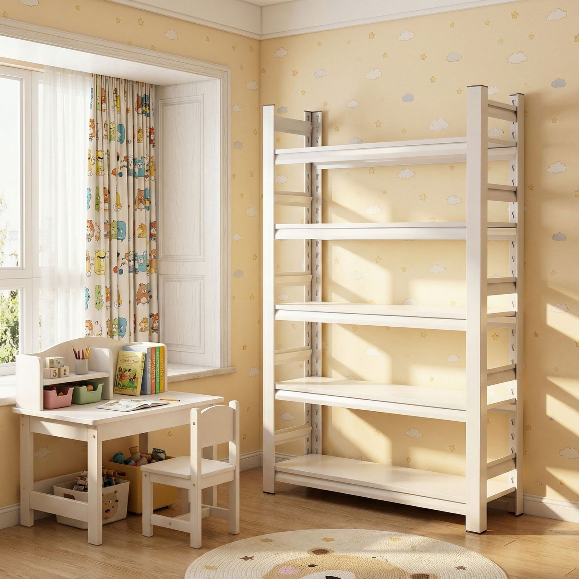 Estantería infantil para el hogar, estantería de almacenamiento de pie para sala de estar, estantería de almacenamiento para libros de estudiantes, estantería de acero.