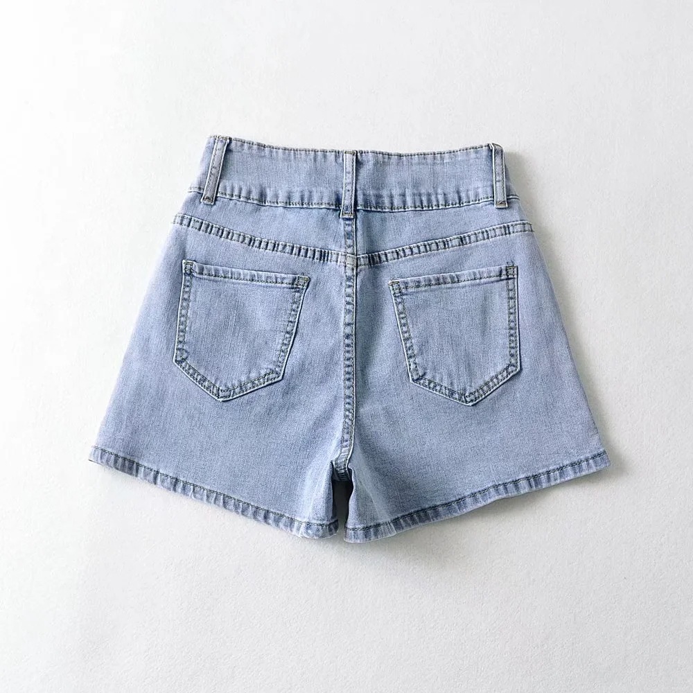 high waist button loose denim shorts  NSAC50089