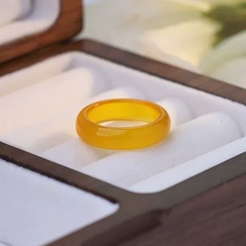 Популярное кольцо из высокого ледяного агата, халцедона, желтого ледяного личи, желейное кольцо, простое кольцо, желтое кольцо, кольцо для пары, кольцо для бега