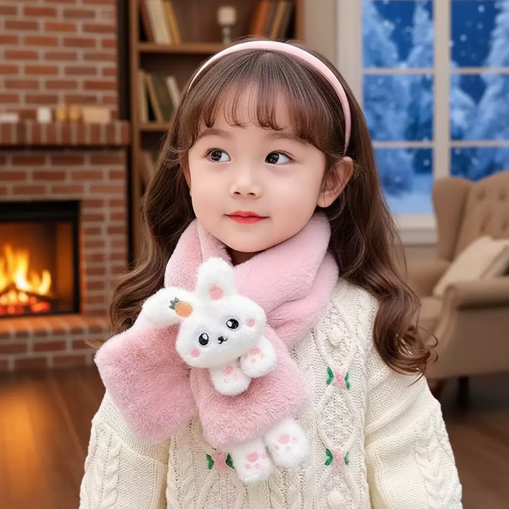 儿童围巾2025新款卡通宝宝围巾男女童围脖保暖加厚毛绒围巾儿童