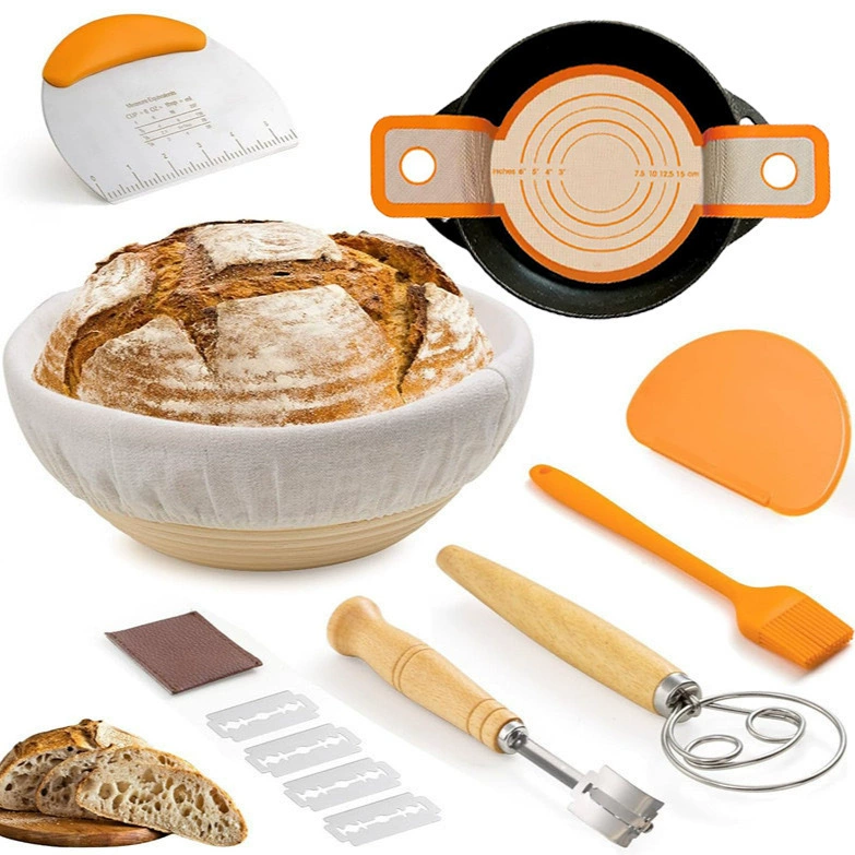 Amazon Хлеб Ферментация Корзина Набор для ремонта Нож Круглая брожение Корзина Блендер для теста Скребок комплект силиконовая щетка