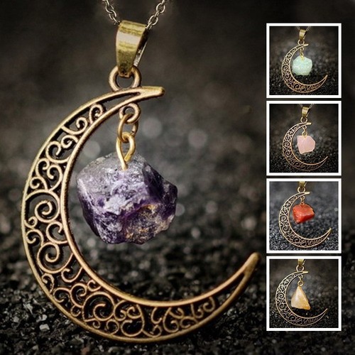 Vintage Moon Alloy Sweater Chain European and American Jewelry Natural Stone Crystal Necklace for women