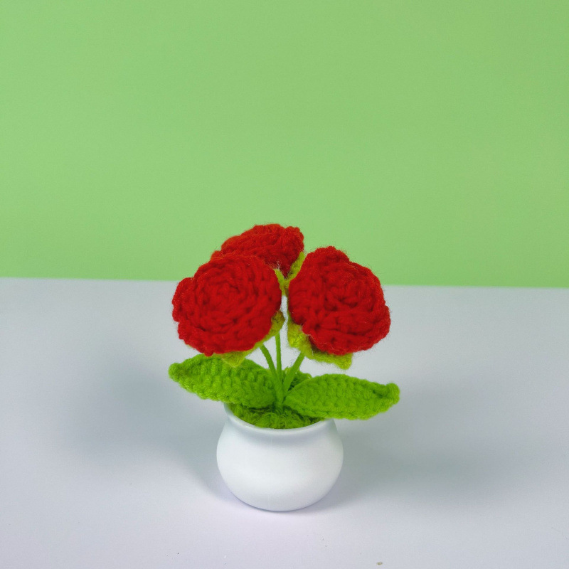 Lama tejida transfronteriza terminada, amor, planta en maceta, decoración de escritorio de estudio de flores artificiales, día de San Valentín, Navidad