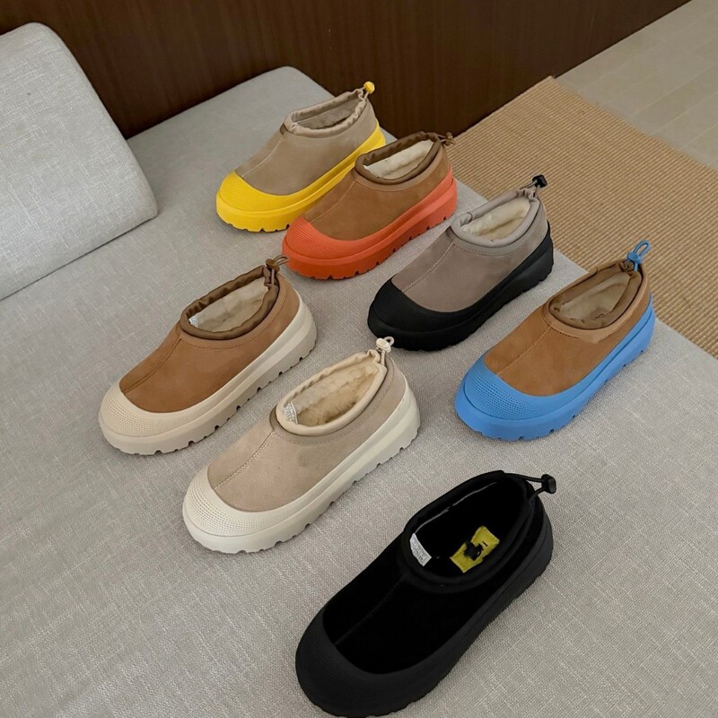 Henan Sangpo Snow Boots with Integrated Leather and Fur, Couple's Style Snow Shoes, Low-Top Wang-Style Tasman Lace-Up Cotton Shoes