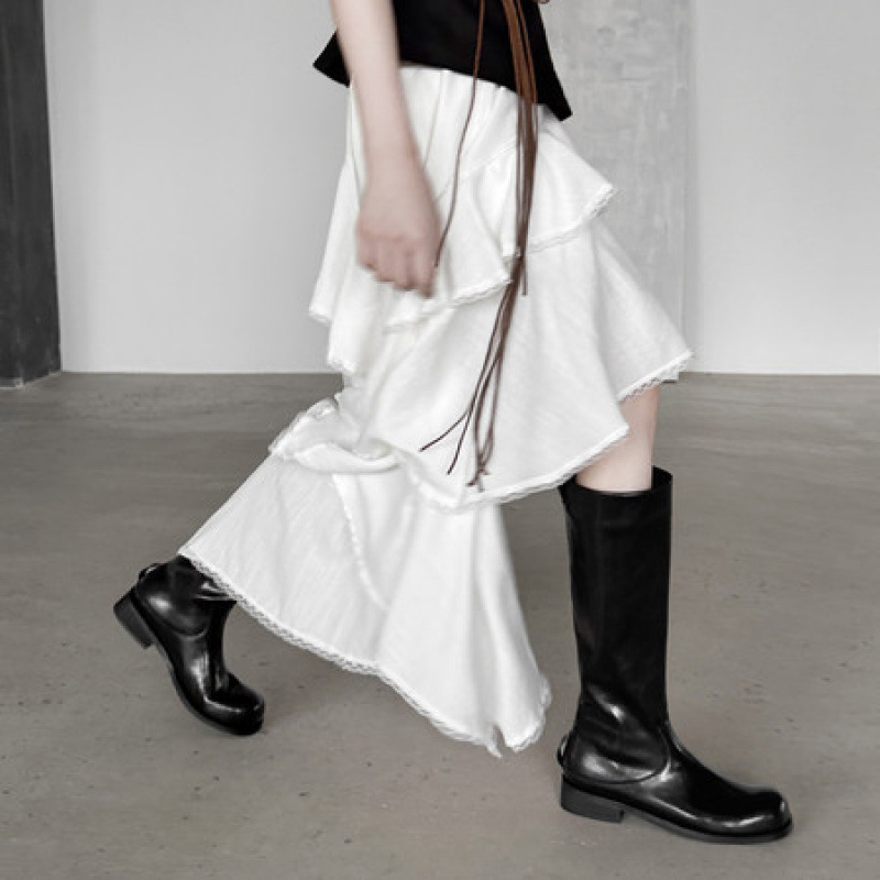 British Genuine Leather Flats Straight Knight Boots Knee-High Boots Chimney Boots Low-Heeled Knee-High Boots Women's Autumn and Winter Boots