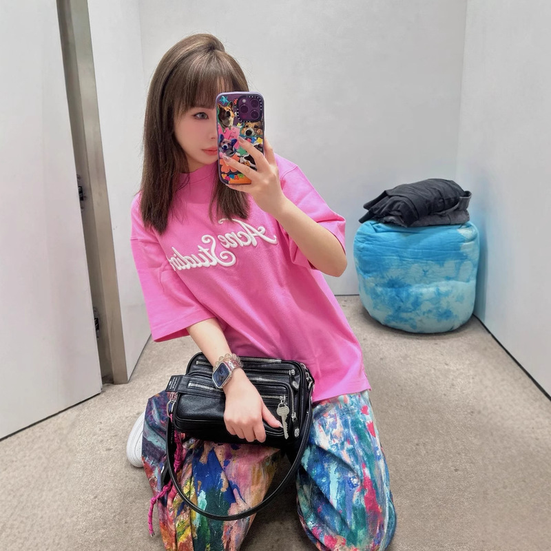 Correct Style 25 Spring and Summer New AC Style Heavy Industry 3D Letter Embroidered Logo Crewneck Short Sleeve T-Shirt for Women