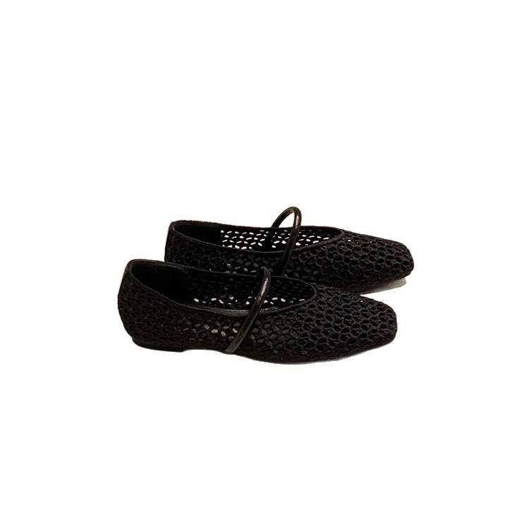 Grape Mom studiolee cabeza cuadrada francesa tejida hueca con zapatos de boca baja de cara suave de todo fósforo mujer