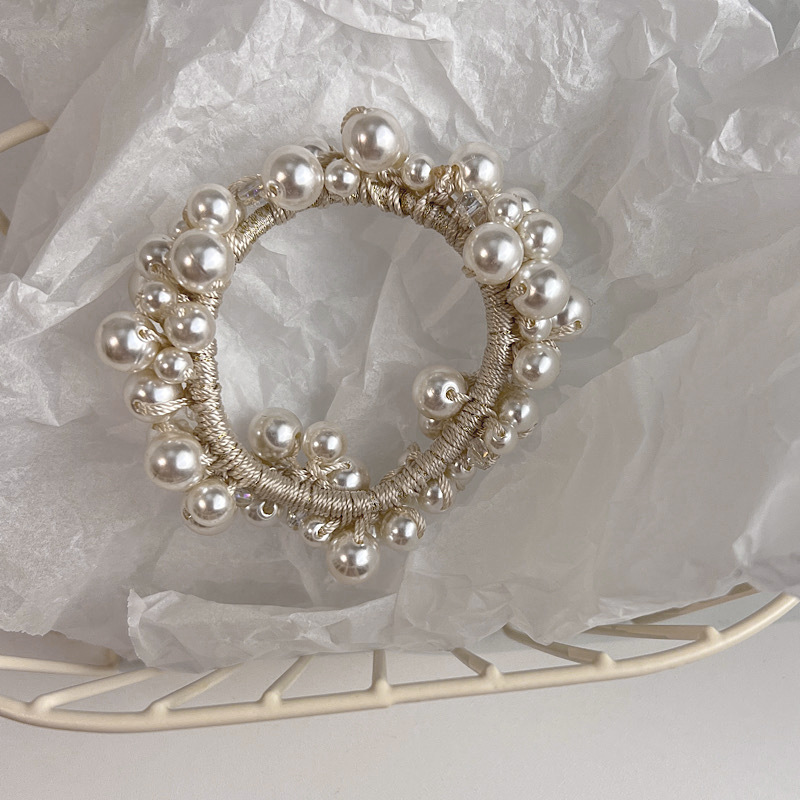 Women'S Gender Fashion Style Fashion Simple Rubber Imitation Pearl Inlaid Rhinestone Hair Tie