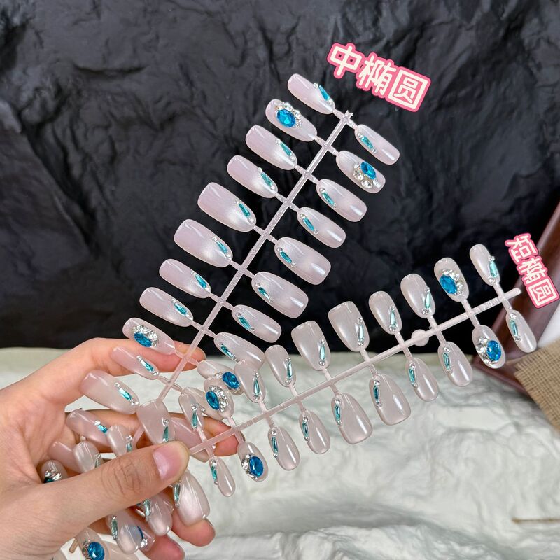 French-style manicure with an Instagram vibe, versatile nude color cat-eye blue elf press-on nails, high-end fake nails, pre-made finished nails French-style manicure with an Instagram vibe, versatile nude color cat-eye blue elf press-on nails, high-end fake nails, pre-made finished nails