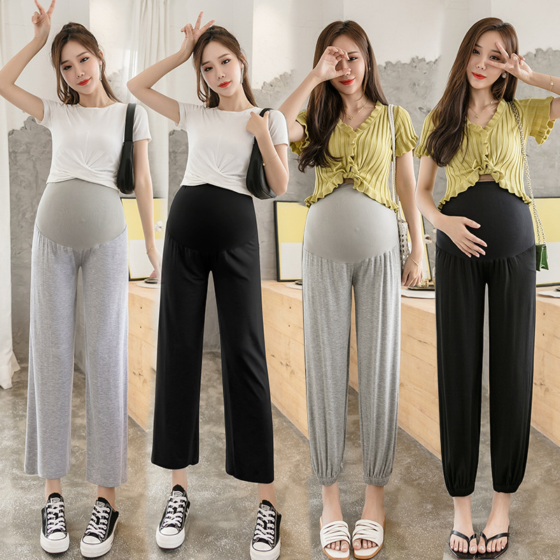 Maternity Pants, Fashionable Outerwear, Large Size Wide-Leg Belly-Supporting Leggings for Pregnancy, Summer Thin Style for Spring and Summer