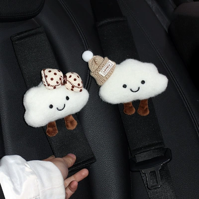 Cute Cloud-Shaped Car Seatbelt Shoulder Pad, Car Seatbelt Decoration Accessory, Anti-Wear Clothing, Suitable for All Seasons, for Women (Seat belt shoulder pad) - yunduo-shoulder-pads-2-pack-ice-silk-shoulder-pads