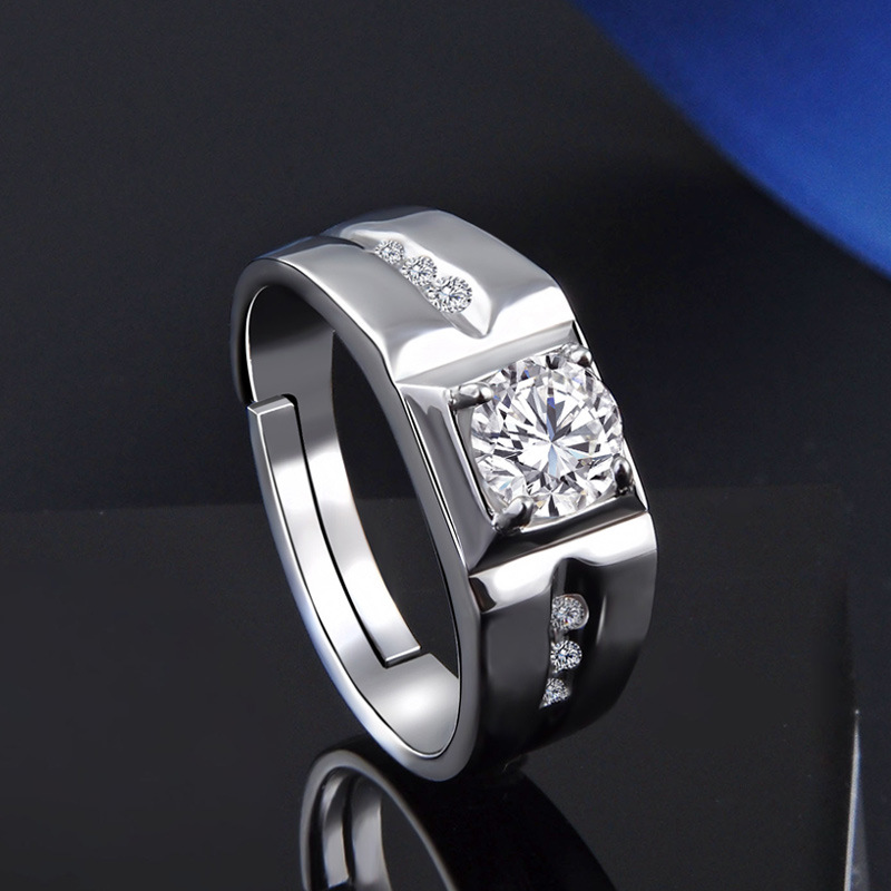Estilo japonés y coreano moda guapo anillo de circón S925 plata esterlina dominante personalidad de los hombres de diamantes incrustados pulsera de anillo abierto