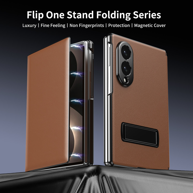 Suitable for Samsung Z Fold8/7 phone case, flip cover stand leather case, 6/5 electroplated anti-drop 4/3 full protection case