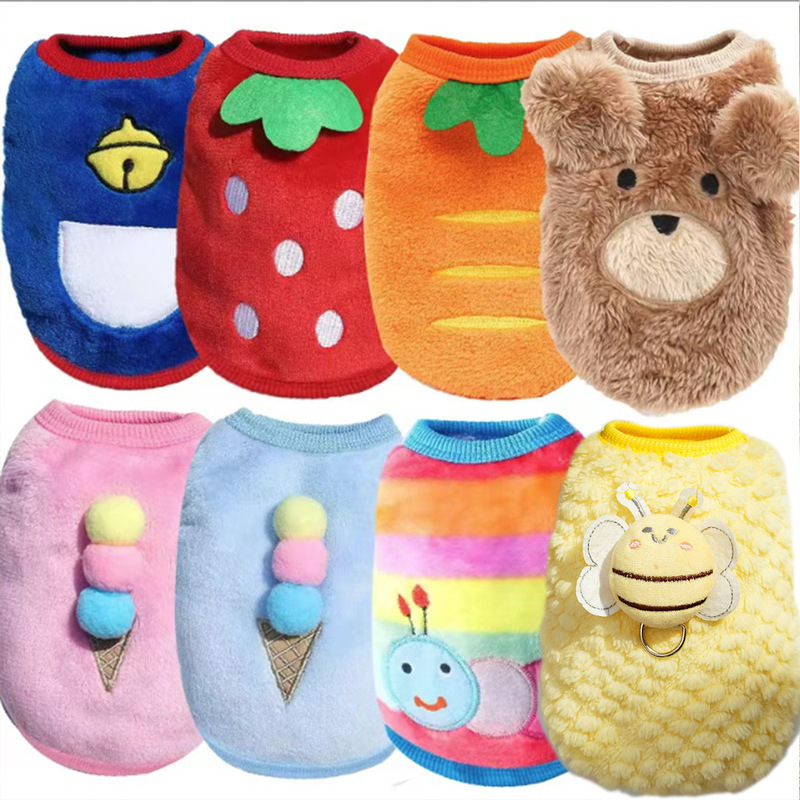 Cartoon Puppy Flannel Warm Cat Teacup Dog Small Milk Dog Cat Teddy Clothes Dog Vest Pet Supplies
