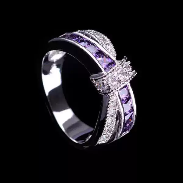 European and American Cross-Border Light Luxury Style Diamond-Encrusted Electroplated Micro-Inlaid Sapphire Blue Ring, Green Cross Ring, Versatile Unisex Ring