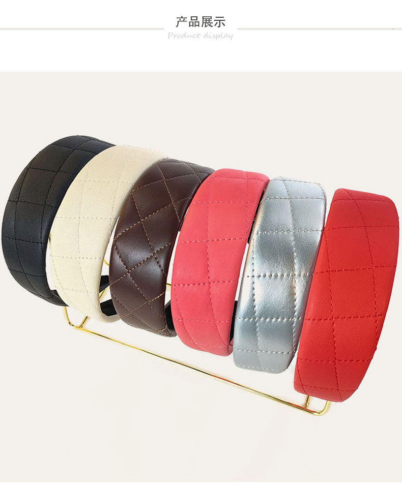 Korean Solid Color Crimping Leather Broad-sided Headband display picture 4