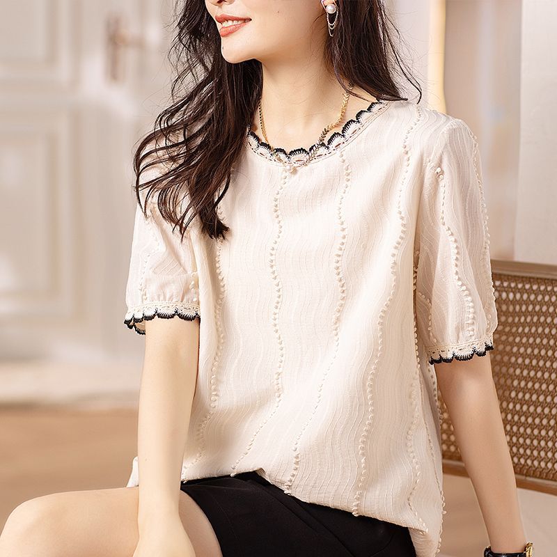 Chic GraceChic GraceChic GraceChic GraceChic Short Sleeve Shirt Summer 2023 New European Style Loose Plus Size Elegant Slimming Belly Coverin_voghion.com