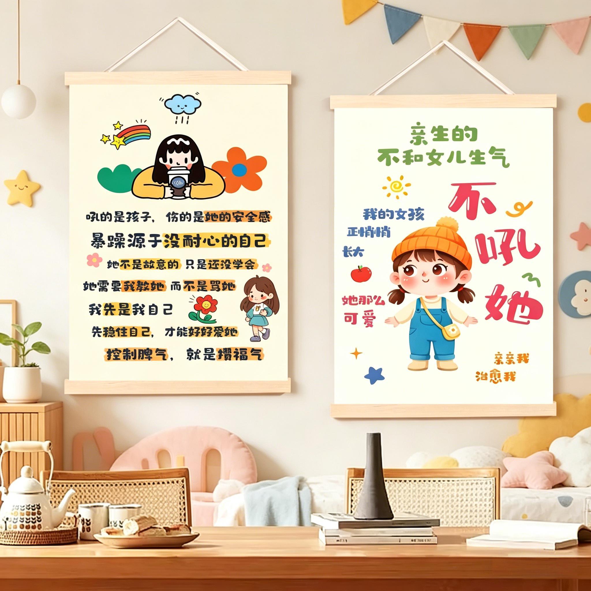 Don't get angry with your daughter or son, don't yell at your children, don't get angry, an emotional stability tool, living room decorative painting