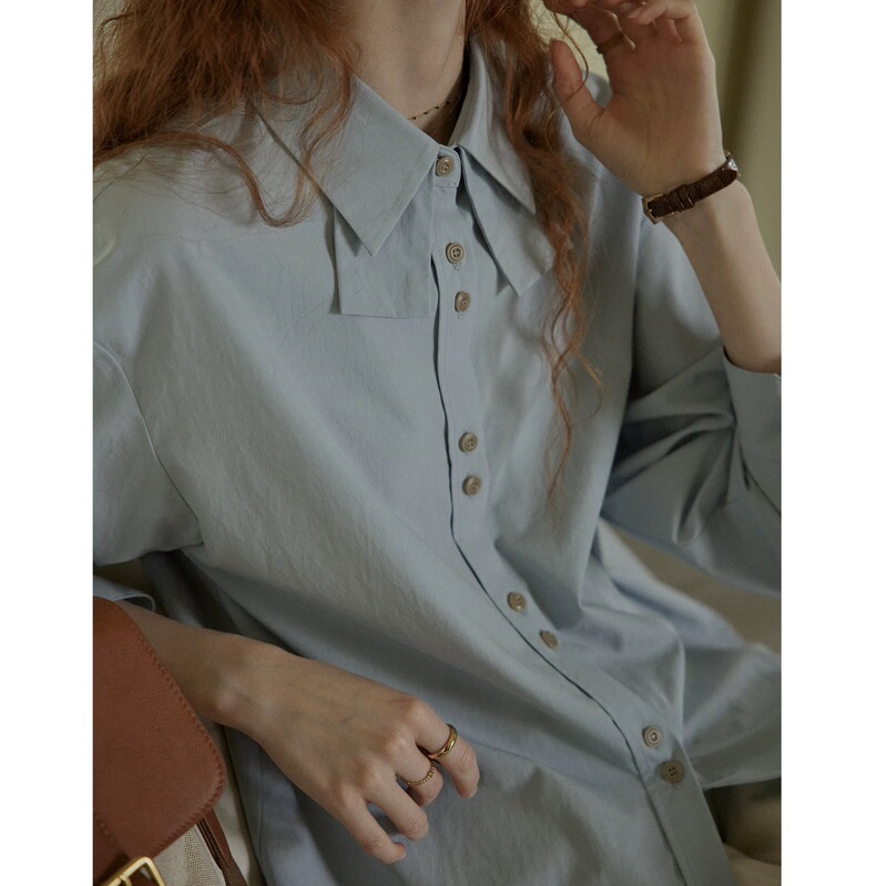 26/S"Layered Space" High-Density Cool-Feel 50% Cotton French Retro Design Shirt