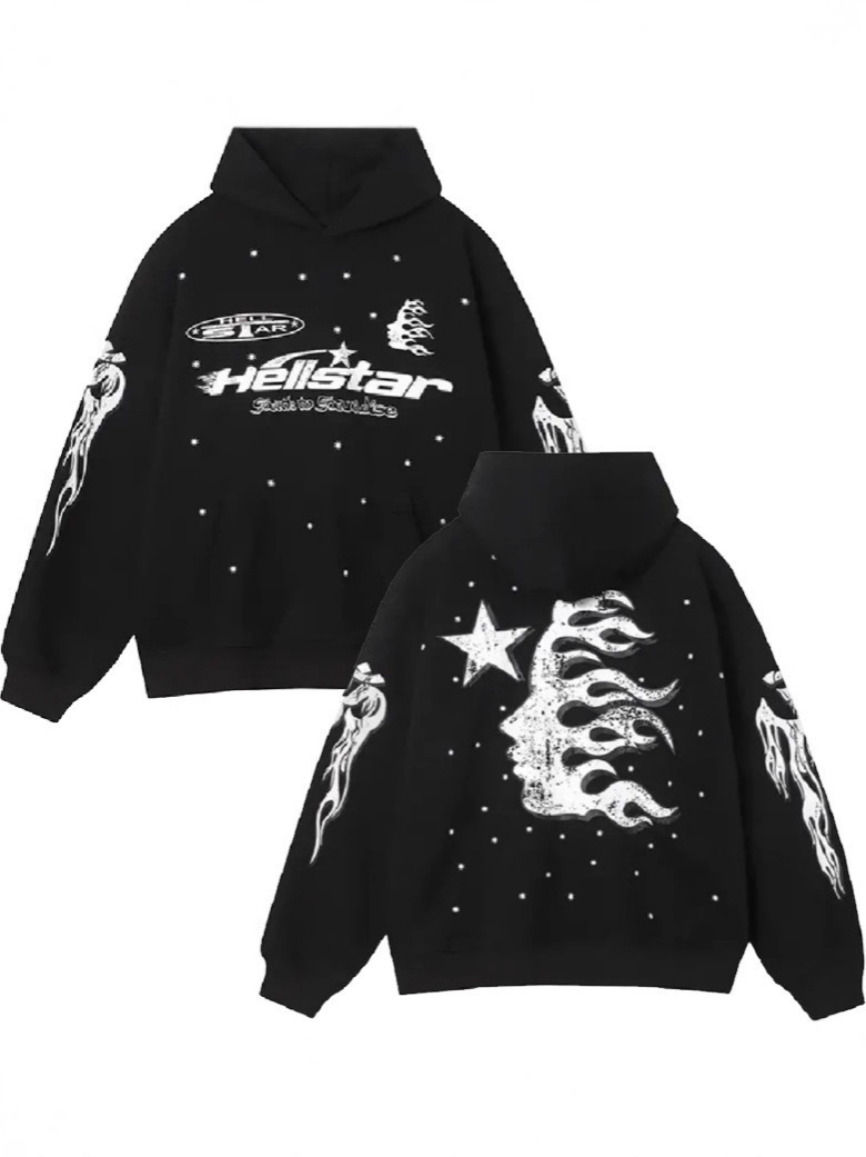 Sudadera Con Capucha Y2K de Poliéster, Estampado Hell Star y Corte Holgado