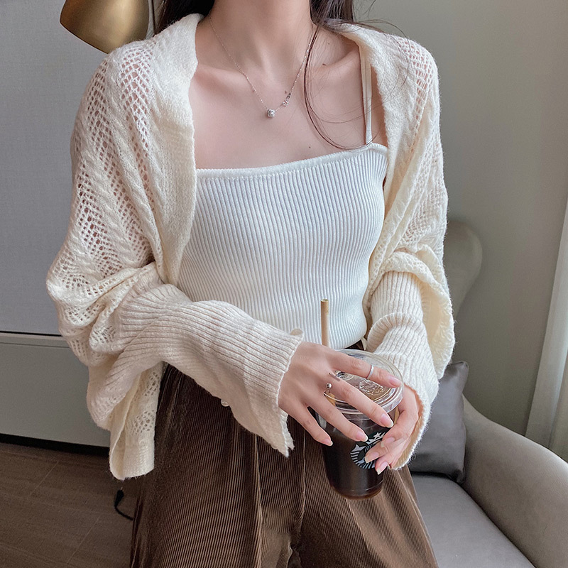 Estilo coreano de punto chal de las mujeres a principios de otoño Oficina cálido cardigan de color sólido perla oversleeve chal desgaste exterior de doble uso bufanda