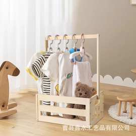 木质婴儿用品收纳篮实木带手柄婴儿衣物收纳箱淋浴收纳箱储物架