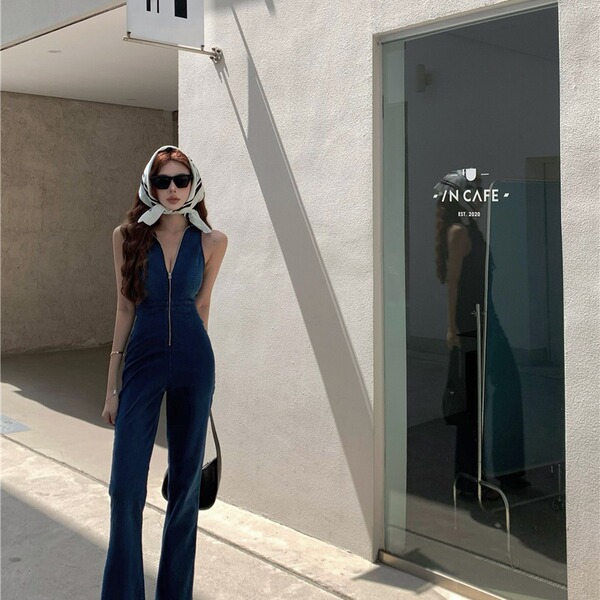 Denim elastic overall