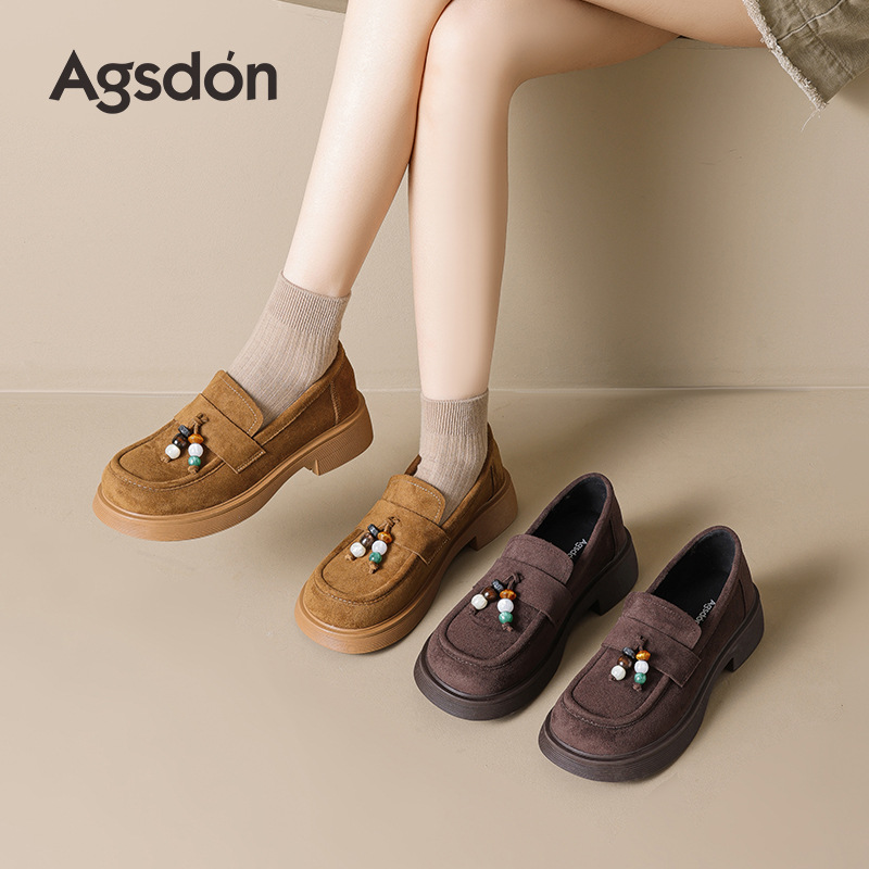 Zapatos Lefour de fondo grueso para mujeres 2025 nuevo invierno y otoño zapatos de un solo pie retrógrados bordas cuentas Bocken