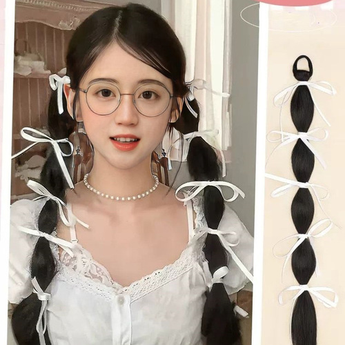 Factory Hot Sale Female Horse Tail Hair Band with Ribbon, Bubble Ponytail Hair Band Style Fake Boxing Braids Hair Extensions in Stock