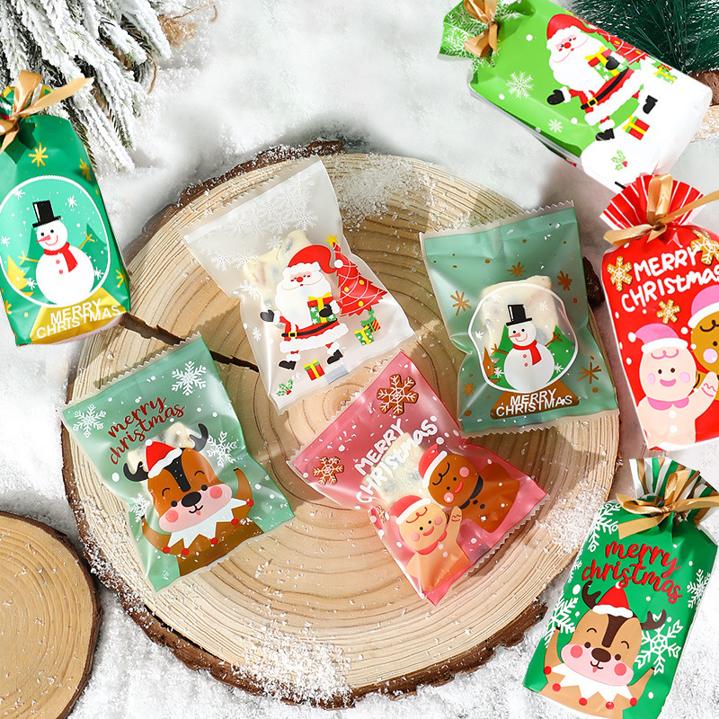 クリスマス雪花ショートニング包装袋リボン引き紐ポケットキャンディー袋クッキー袋牛圧延砂糖包装袋機シール袋|undefined