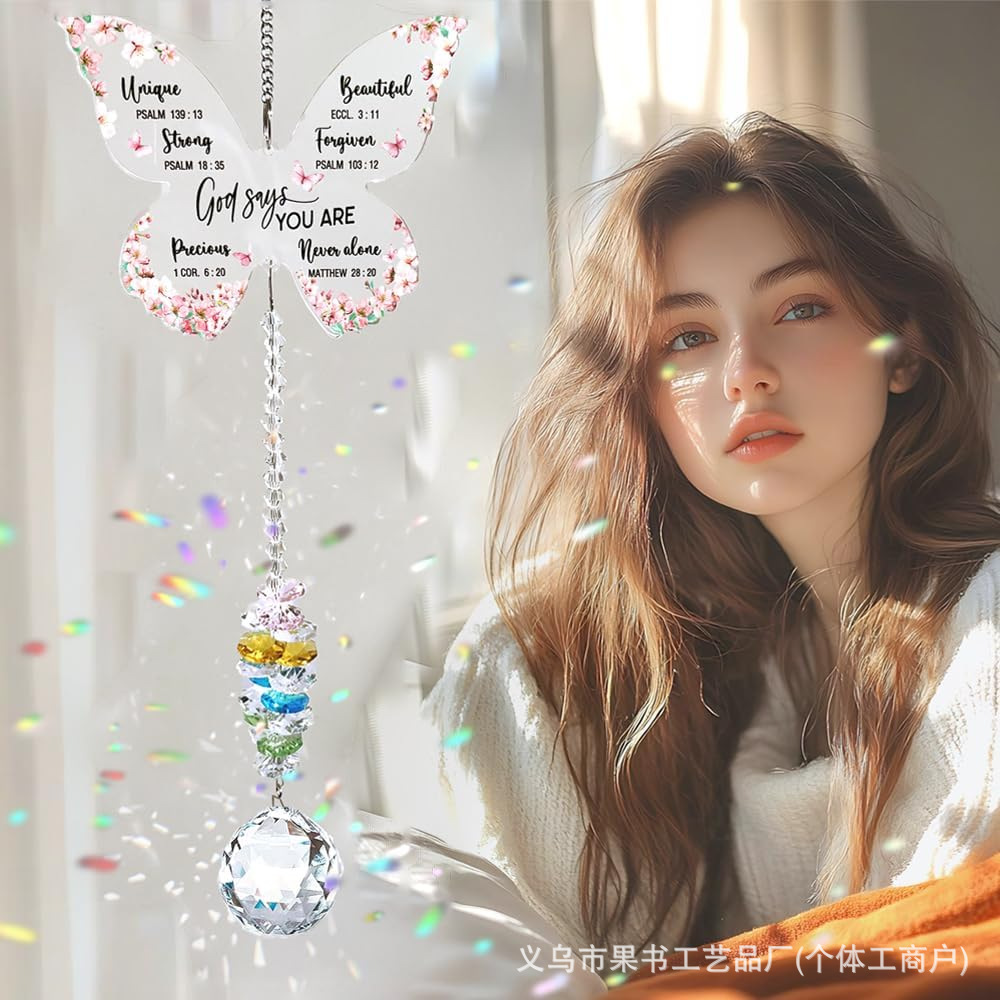 Colgante de cristal de mariposa de acrílico transfronterizo, colgante de pipa de corazón de melocotón del receptor del sol, luto y nostalgia por los animales conmemorativos