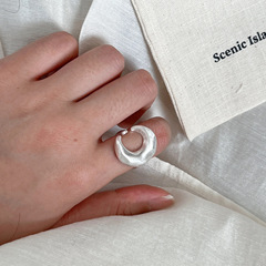 S925純銀磨砂月亮戒指女小眾設計感韓國ins博主同款新款開口指環
