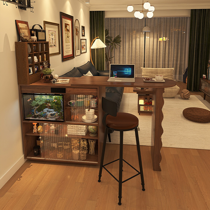 Furniture Bar Table Retractable Island Narrow Folding Dining Table Integrated Sofa Partition Side Cabinet Antique Style Wine Cabinet