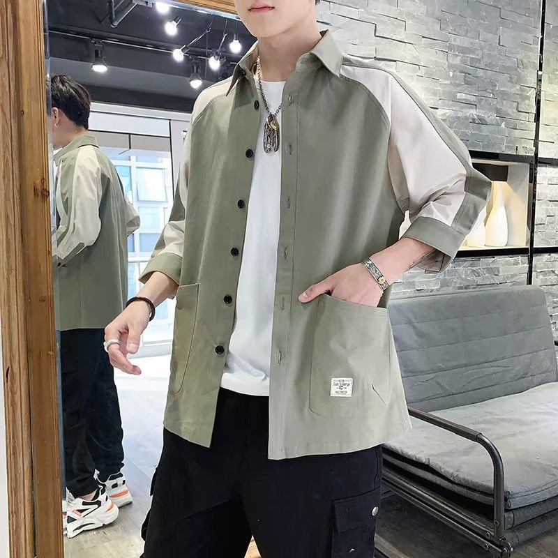 Ropa DE TRABAJO suelta de verano camisa de manga tres cuartos suelta casual volantes guapo media manga camisa de manga corta abrigo moda al por mayor