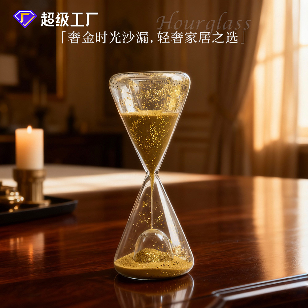 Creativo cónico dorado sequin de vidrio reloj de arena temporizador adornos para el hogar decoración de escritorio regalo artesanía de vidrio