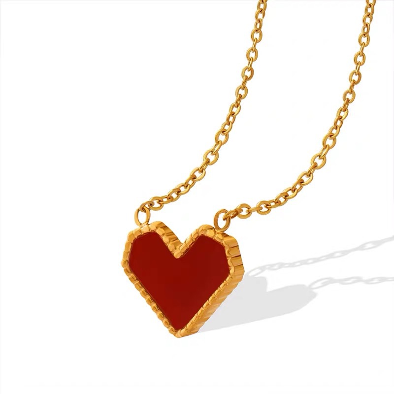 Sweet Heart Shape Titanium Steel Plating Acrylic Pendant Necklace_colorza_6