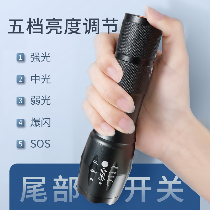 Transfronterizos al aire libre T6 linterna telescópica zoom brillante aleación de aluminio impermeable al aire libre corriendo por la noche ciclismo patrulla luz de reflector