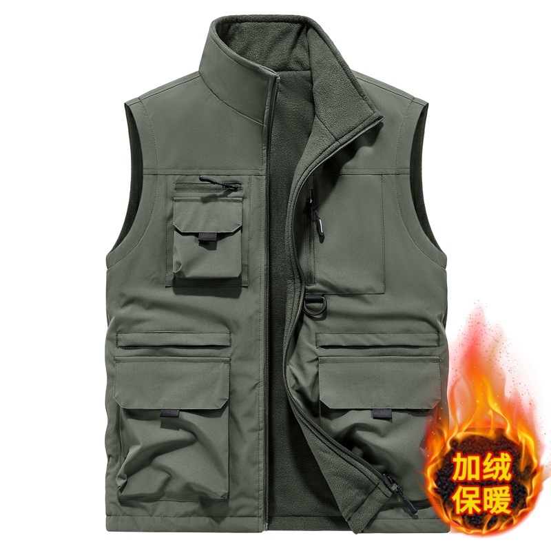 Chaleco de lana impermeable al aire libre abrazadera de caballo transfronteriza fuera de invierno fotografía de pesca multi-bolsillo chaleco de herramienta hombre personalizado