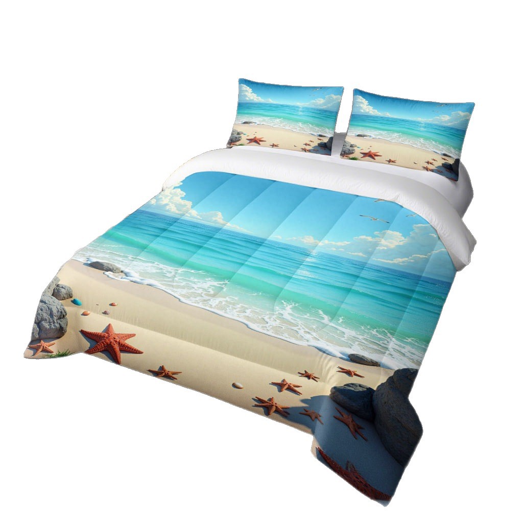 TEMU / JIT nuevo producto de impresión digital de alta definición con vistas al mar 180gms fabricantes de colcha de suministro directo a las figuras se pueden fijar