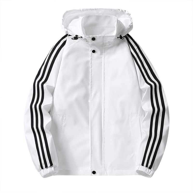 Primavera rápida de retorno de la chaqueta de hombre tres barras impermeable a prueba de viento desmontable chaqueta de pareja con capuchón marca de moda