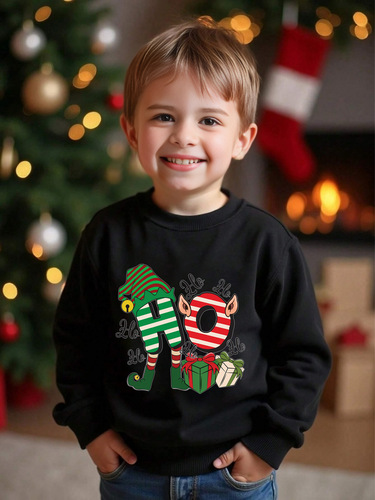 Children's Christmas Hoodie Cross-border Boys' Long-sleeved Fleece Warm Hoodie Christmas Party Casual Thick Crew Neck Children's Clothing