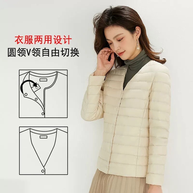 跨境羽绒服女轻薄短款便携式内胆新款秋冬外套女V领469874 478575|undefined